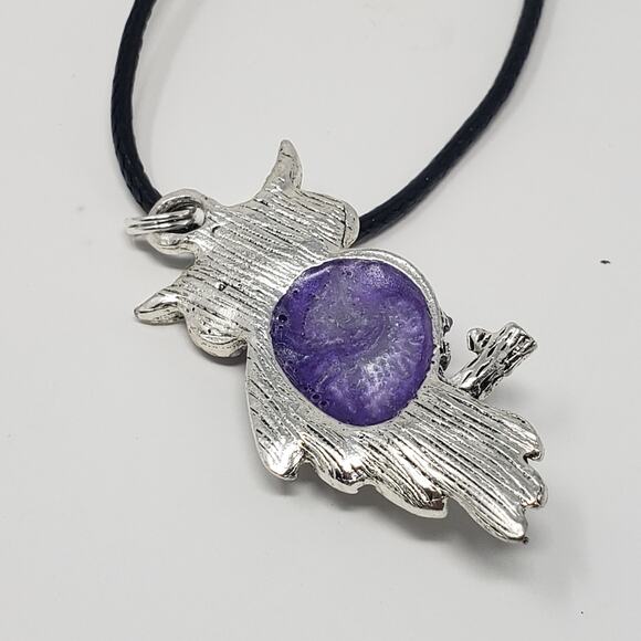 Owl Pendant White & Purple Metallic Resin Necklace - Picture 7 of 8